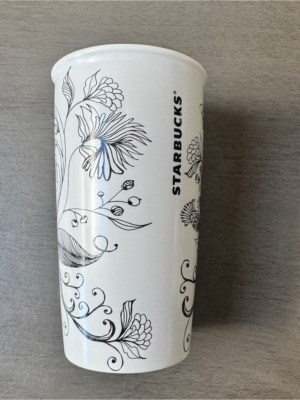 2014 Starbucks Floral Heart Butterfly Ceramic Travel Tumbler with a 12-ounce cap
